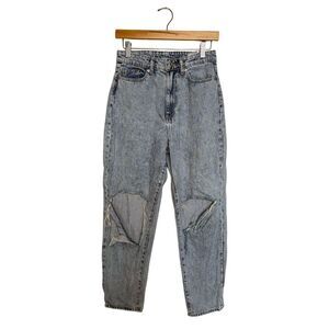 H&M &Denim Ultra High Rise Loose Mom Jeans Size 4 Blue Acid Wash Distressed